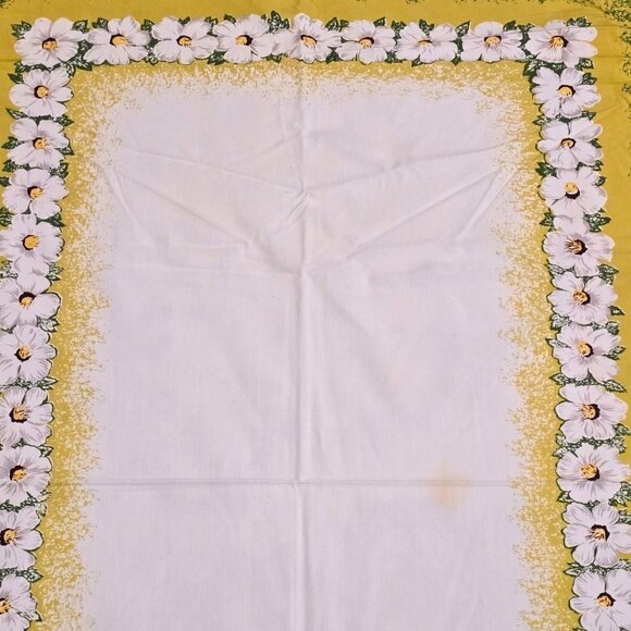 Vintage Tablecloth Floral White Yellow Green Tropical Hibiscus Border 52x64 Luau - Picture 7 of 15